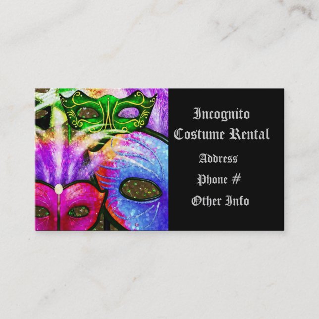 Colorful Mardi Gras Masks Business Card (Front)