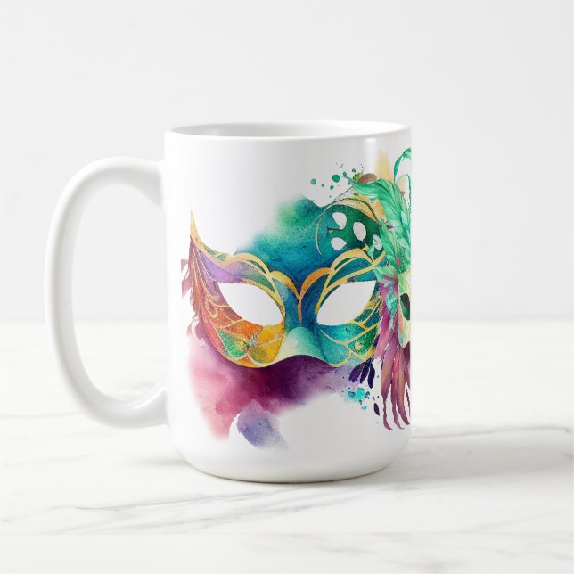 COLORFUL MARDI GRAS MASKS COFFEE MUG (Left)