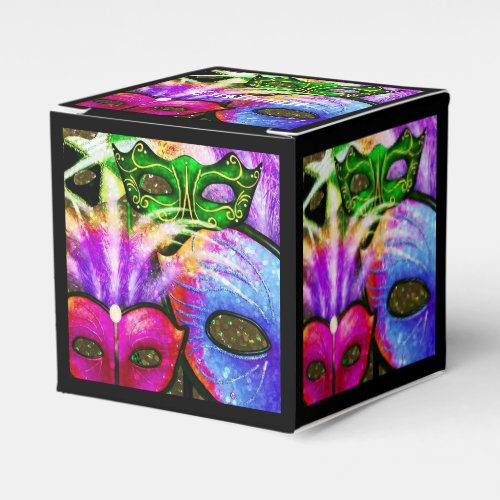 Colorful Mardi Gras Masks Cube Favor Box