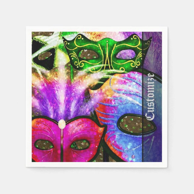 Colorful Mardi Gras Masks Napkins (Front)