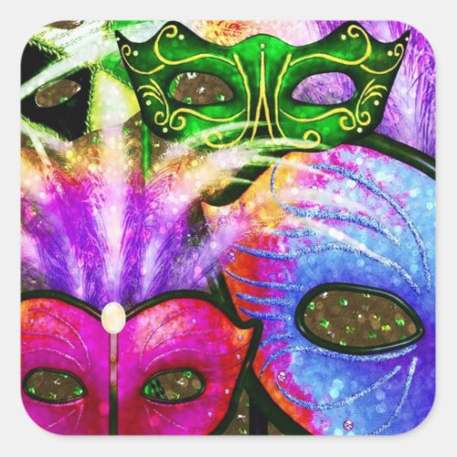 Colorful Mardi Gras Masks Stickers