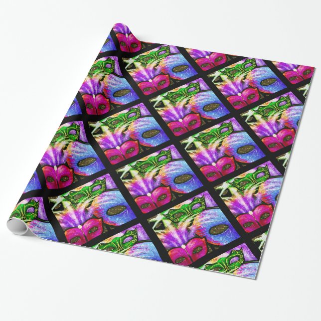 Colorful Mardi Gras Masks Wrapping Paper (Unrolled)
