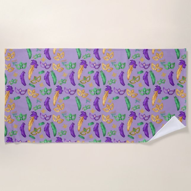 Colorful Mardi Gras patterned  Beach Towel (Front)