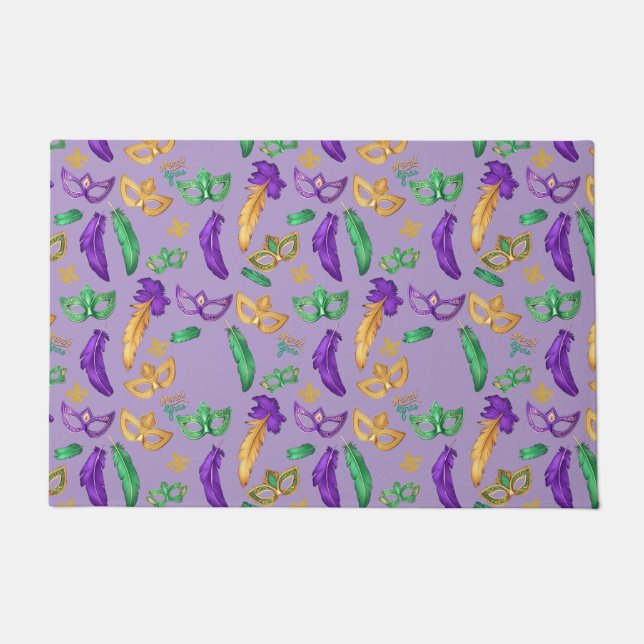 Colorful Mardi Gras patterned  Doormat (Front)