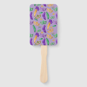 Colorful Mardi Gras patterned  Hand Fan