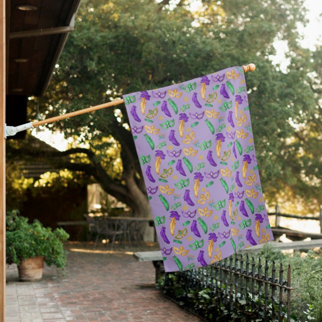 Colorful Mardi Gras patterned  House Flag (In SItu)