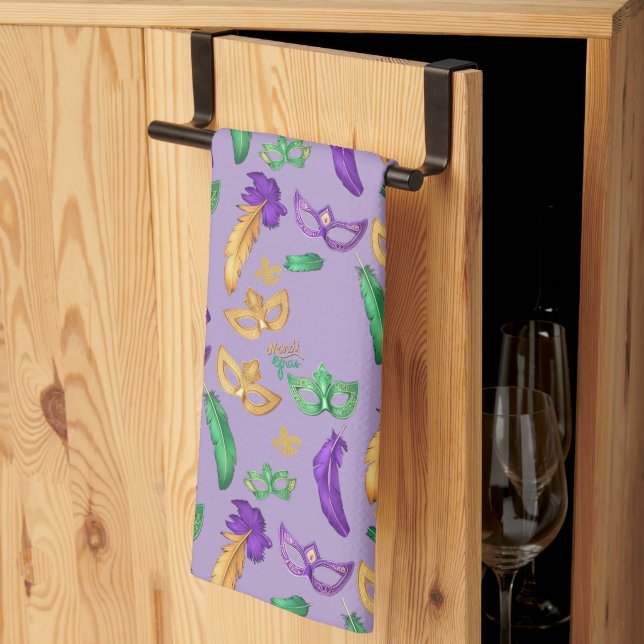 Colorful Mardi Gras patterned  Kitchen Towel (Thirds Fold)