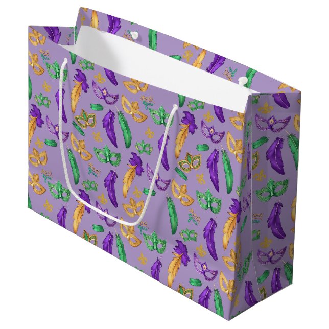Colorful Mardi Gras patterned  Large Gift Bag (Front Angled)