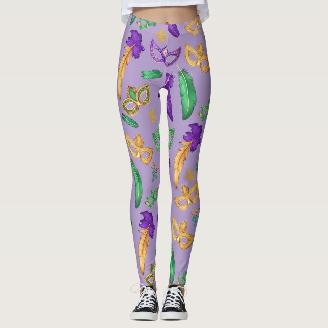 Colorful Mardi Gras patterned  Leggings (Front)
