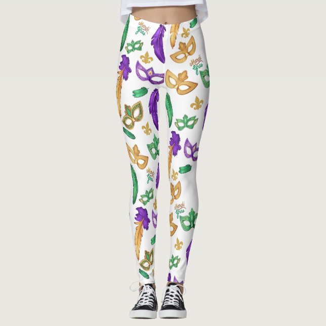 Colorful Mardi Gras patterned  Leggings (Front)