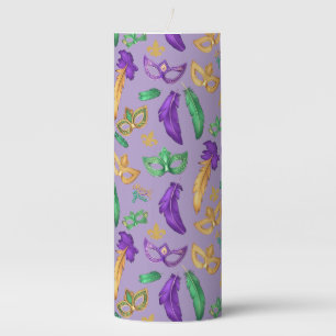 Colorful Mardi Gras patterned Pillar Candle