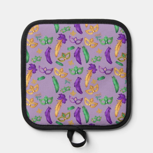Colorful Mardi Gras patterned  Pot Holder (Front)