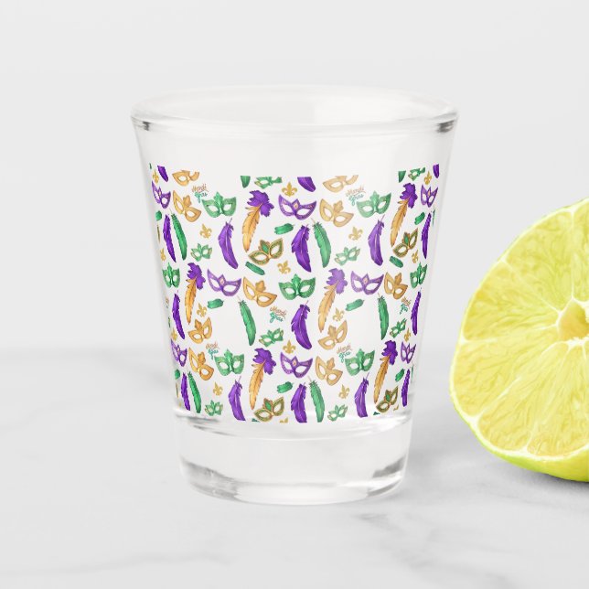 Colorful Mardi Gras patterned  Shot Glass (Front)