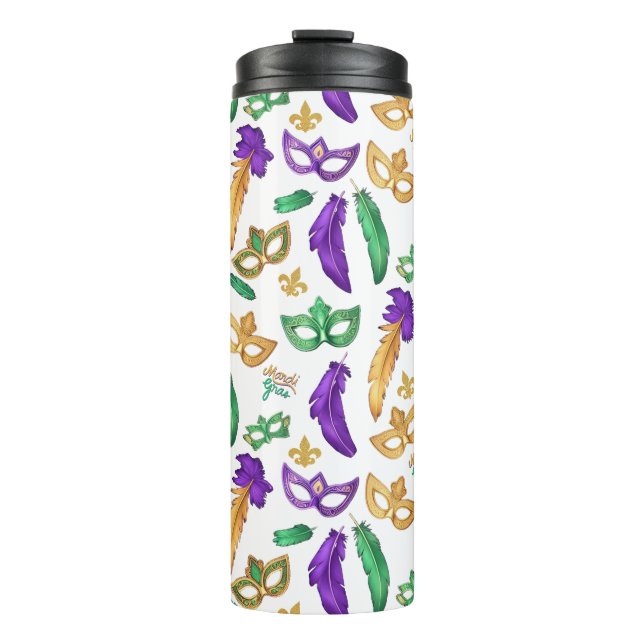 Colorful Mardi Gras patterned  Thermal Tumbler (Front)
