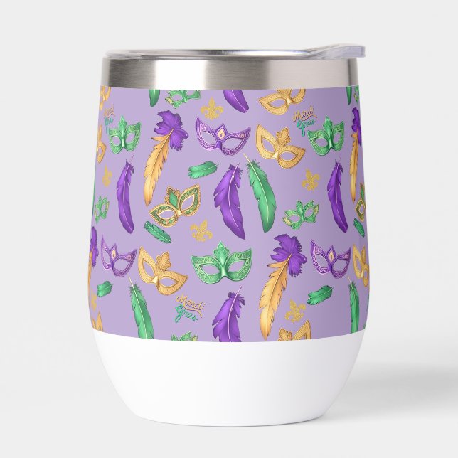Colorful Mardi Gras patterned  Thermal Wine Tumbler (Left)