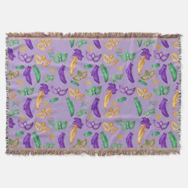 Colorful Mardi Gras patterned  Throw Blanket (Front)