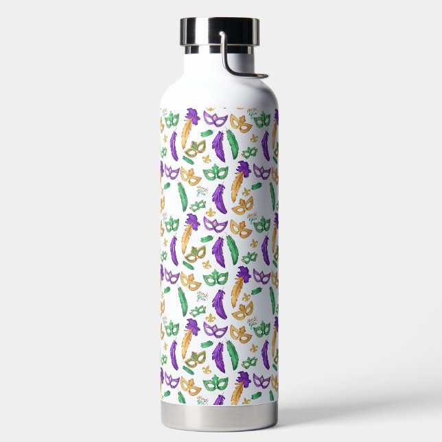 Colorful Mardi Gras patterned  Water Bottle (Left)