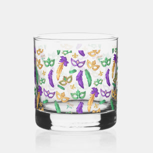Colorful Mardi Gras patterned Whiskey Glass