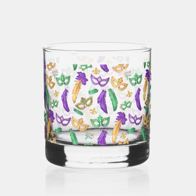 Colorful Mardi Gras patterned  Whiskey Glass (Front)