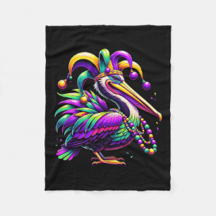Colorful Mardi Gras Pelican Louisiana Jester Hat B Fleece Blanket