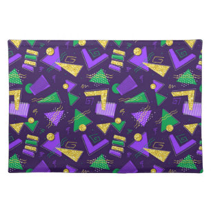 Colorful Mardi-Gras Style Shapes and Pattern Cloth Placemat
