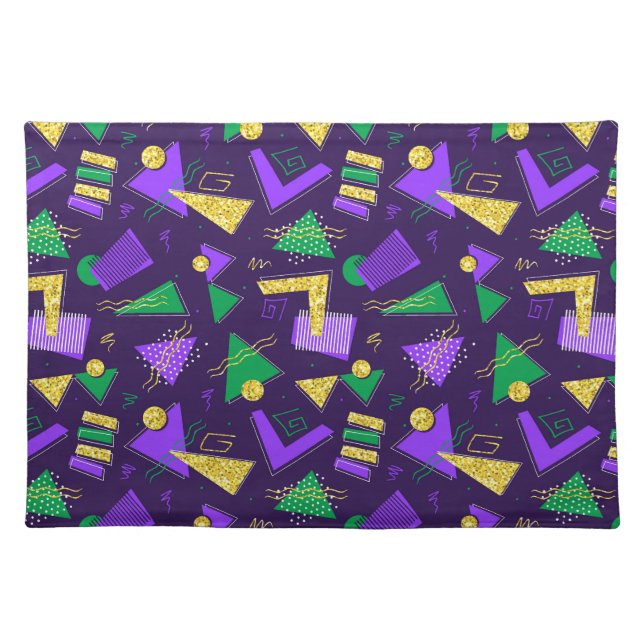 Colorful Mardi-Gras Style Shapes and Pattern Cloth Placemat (Front)