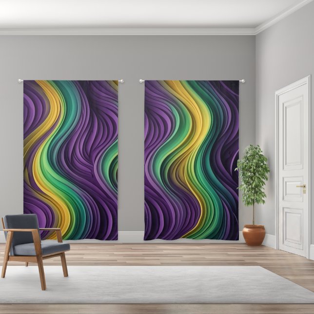 Colorful Mardi Gras wave patterned  Blackout Curtains (Wide)