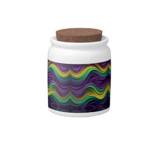 Colorful Mardi Gras wave patterned Candy Jar