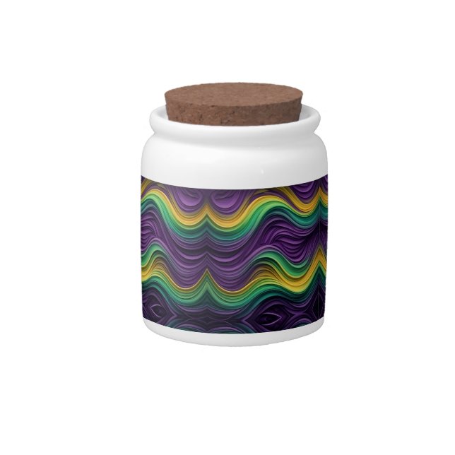 Colorful Mardi Gras wave patterned  Candy Jar (Front)
