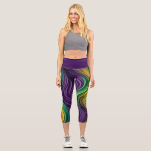 Colorful Mardi Gras wave patterned Capri Leggings
