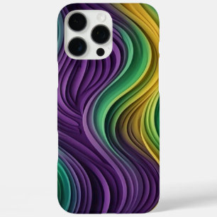 Colorful Mardi Gras wave patterned iPhone 16 Pro Max Case