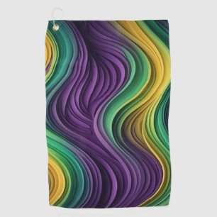 Colorful Mardi Gras wave patterned Golf Towel