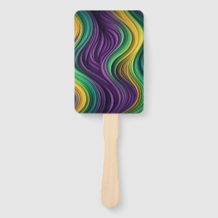 Colorful Mardi Gras wave patterned Hand Fan