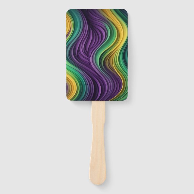 Colorful Mardi Gras wave patterned  Hand Fan (Front)
