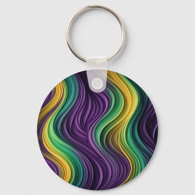 Colorful Mardi Gras wave patterned  Keychain (Front)