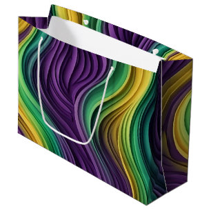 Colorful Mardi Gras wave patterned Large Gift Bag