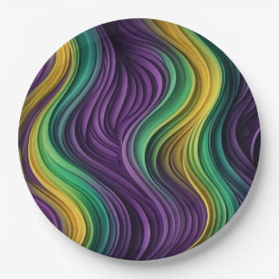 Colorful Mardi Gras wave patterned  Paper Plates