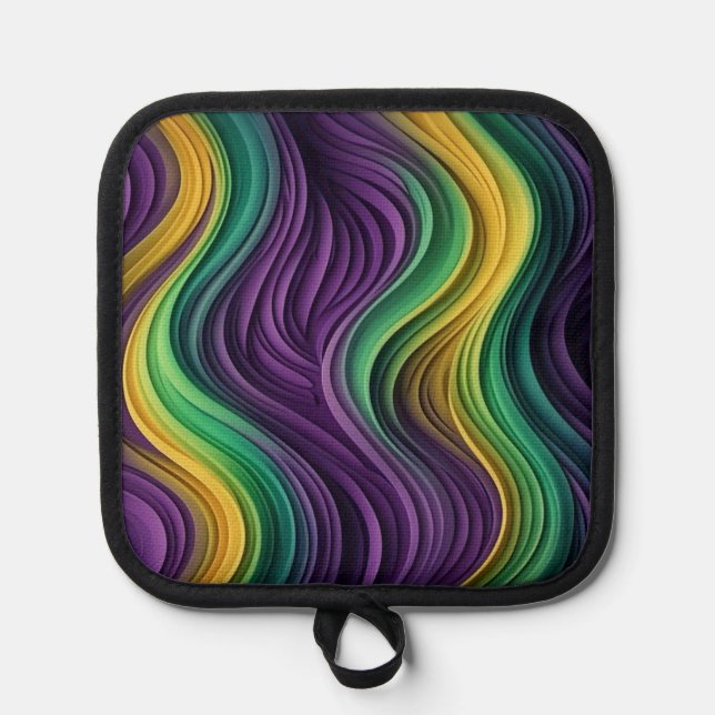 Colorful Mardi Gras wave patterned  Pot Holder (Front)