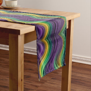 Colorful Mardi Gras wave patterned  Short Table Runner