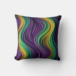 Colorful Mardi Gras wave patterned Throw Pillow