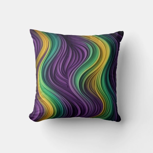 Colorful Mardi Gras wave patterned  Throw Pillow (Front)