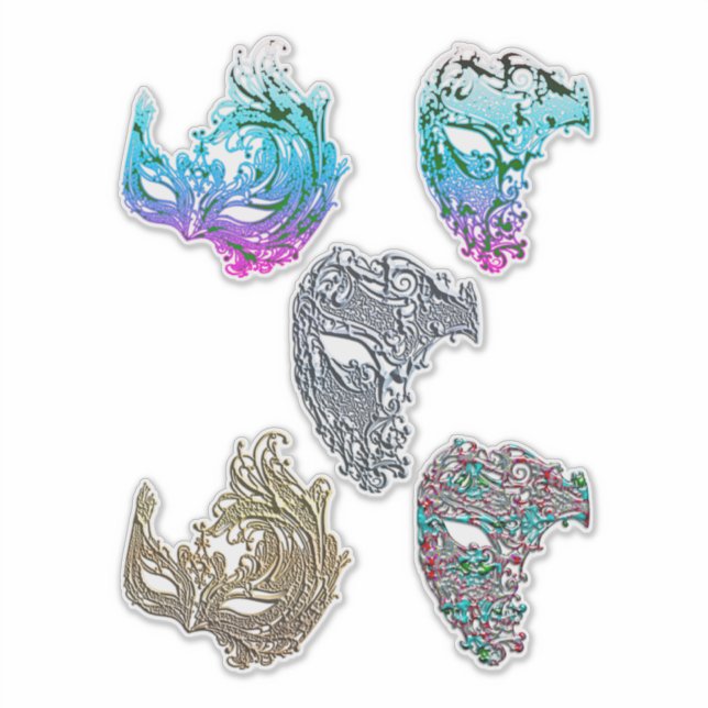 Colorful Mardigras Filigree Masks Art Sticker (Front)