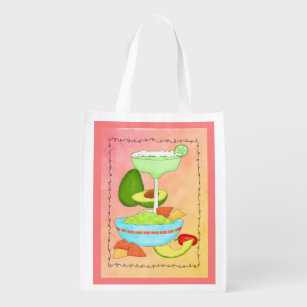 Colorful Margarita Guacamole Coral Reusable Grocery Bag