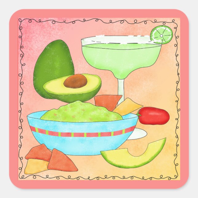 Colorful Margarita Guacamole Fun Celebrate Square Sticker (Front)