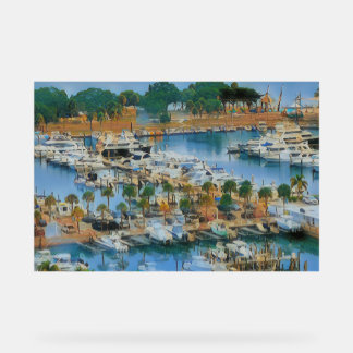 Colorful Marina Wall Art Coastal Harbor Boats Acrylic Sign