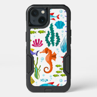 Colorful Marine Animals Cute Cartoon Illustration iPhone 13 Case