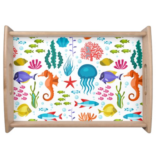 Colorful marine animals illustration serving tray