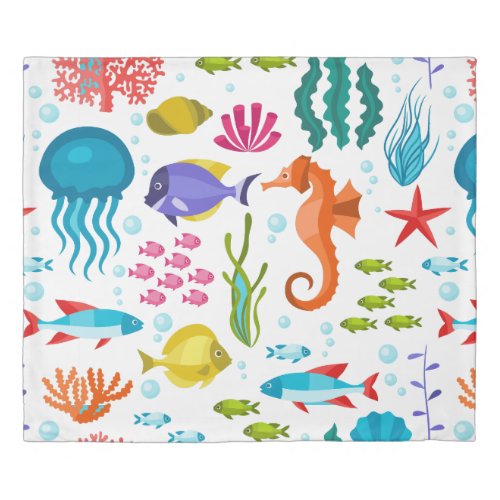 Colorful Marine Life Cute Illustration Pattern Duvet Cover