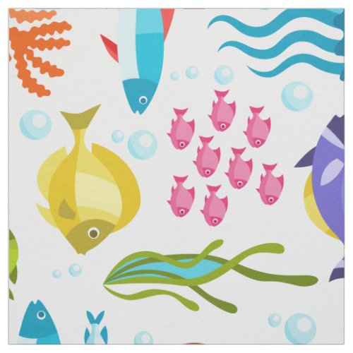 Colorful Marine Life Illustration Pattern Fabric