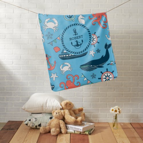 Colorful Marine Life  Nautical Boat Anchor Swaddl Baby Blanket